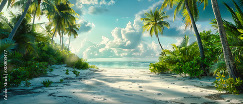 Tropical Beach Paradise with Palm Trees and Crystal Clear Waters  Perfect for a Relaxing Vacation