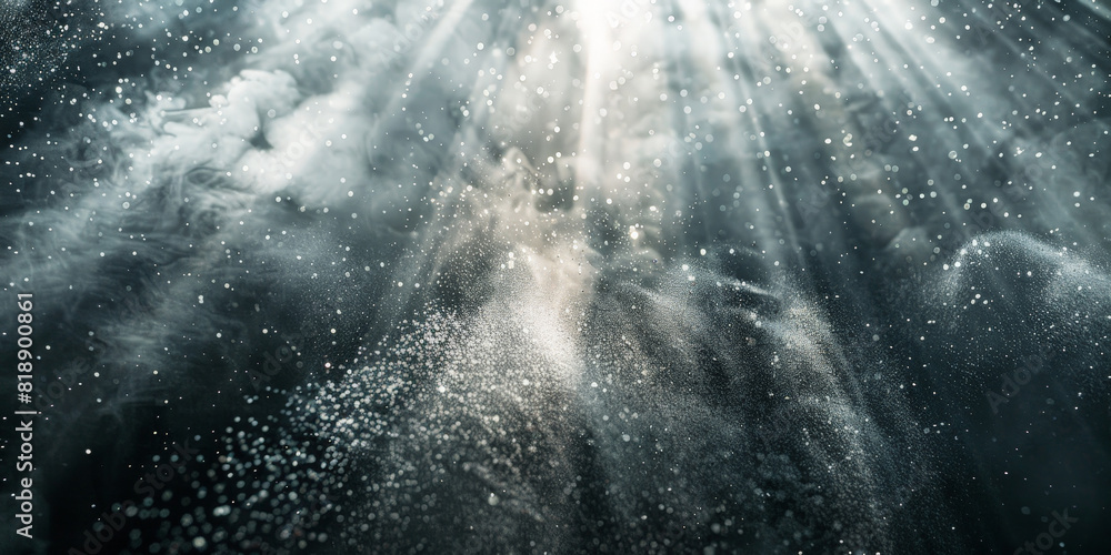 White particles, dust and light beams on a black background, white bokeh on black,banner poster, Black and white Glitter light particles White particles, dust and light beams on a black background, white bokeh on black,banner poster, Black and white Glitter light particles