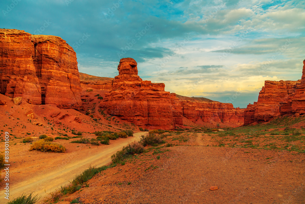 View of the Charyn Canyon at sunset. South-Eastern Kazakhstan. View of the Charyn Canyon at sunset. South-Eastern Kazakhstan.