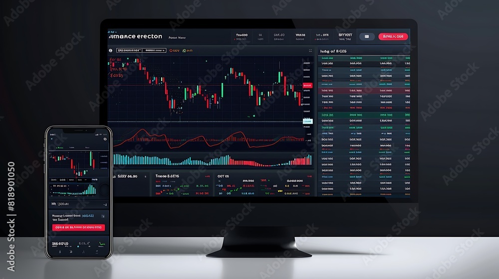A digital platform with buy/sell orders and price charts.