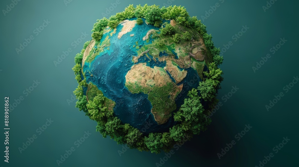 World Environment Day. Aerial top view green forest with globe earth World Environment Day. Aerial top view green forest with globe earth