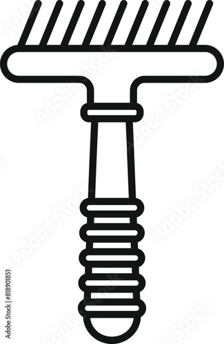 Black and white vector outline of a garden rake, suitable for gardeningthemed graphics