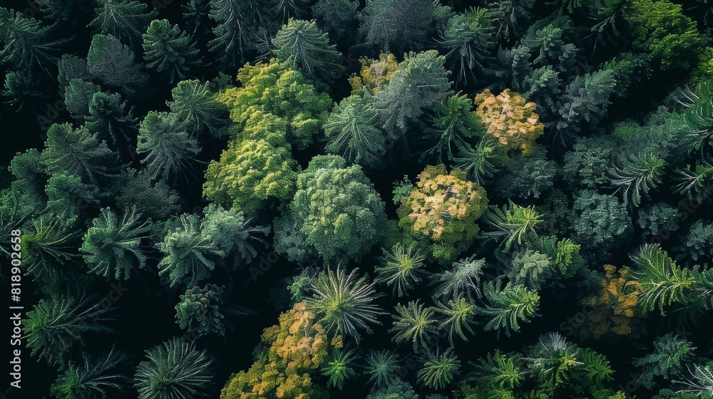 Aerial top view green forest