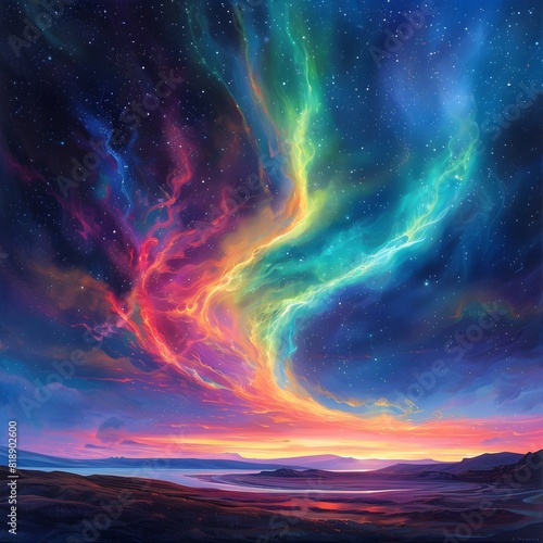Mesmerizing Aurora Borealis Painting in Starry Night Sky Landscape
