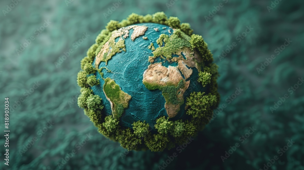 World Environment Day. Aerial top view green forest with globe earth World Environment Day. Aerial top view green forest with globe earth