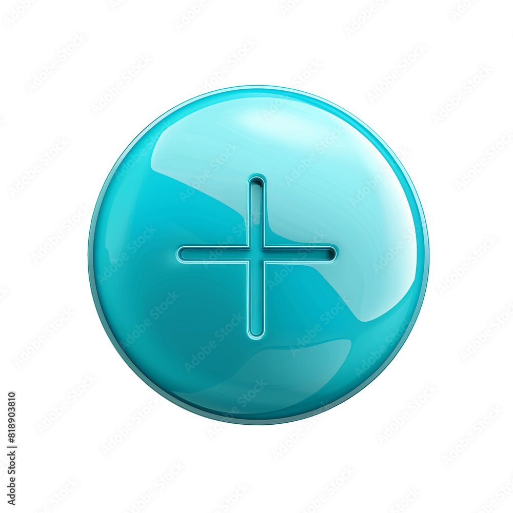 Cyan plus button on a transparent background.