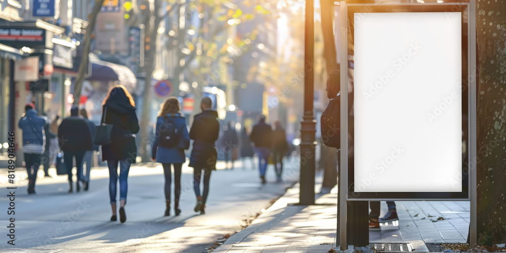 A blank white blank billboard on shopping mall street, A blank white blank billboard on shopping mall street,
