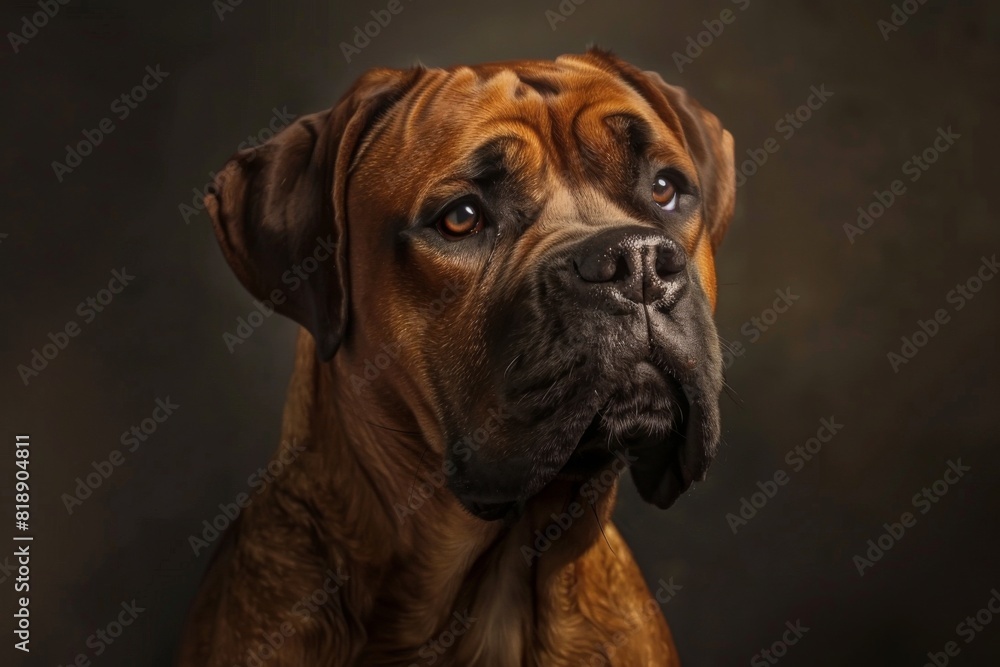 Fawn Boxer with wrinkle looking at camera, a companion dog in the Sporting Group