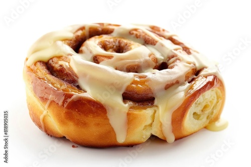 Cinnamon roll, cream bun, on a white background