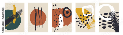 Set of minimalist posters with abstract rough shapes. Mid century modern card compositions bundle