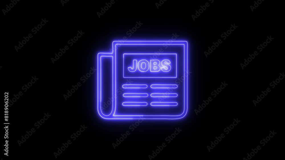 Glowing Neon Jobs Icon: Seamless Loop of HD Symbol Animation on Black Background Glowing Neon Jobs Icon: Seamless Loop of HD Symbol Animation on Black Background