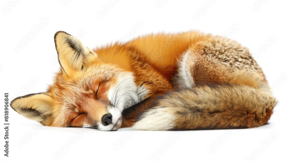 Close up of a red fox sleeping, isolated on white background Close up of a red fox sleeping, isolated on white background