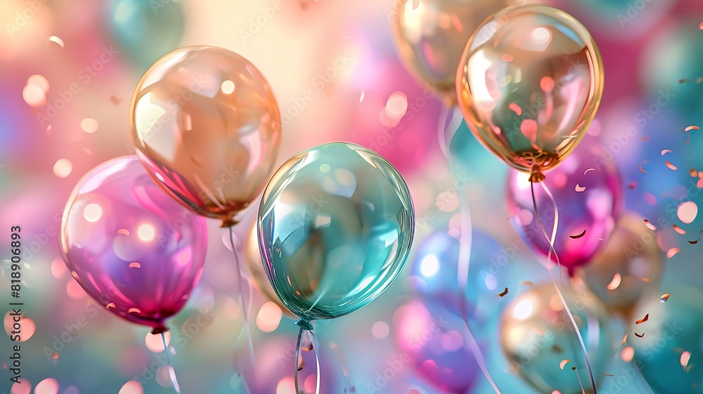 Beautiful happy birthday background with balloons. selective focus. Generative AI, Beautiful happy birthday background with balloons. selective focus. Generative AI,