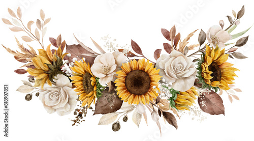 Sunflower in autumn bouquet watercolor
