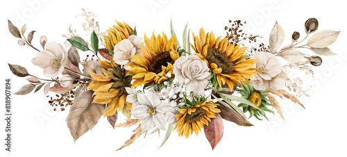 Sunflower in autumn bouquet watercolor