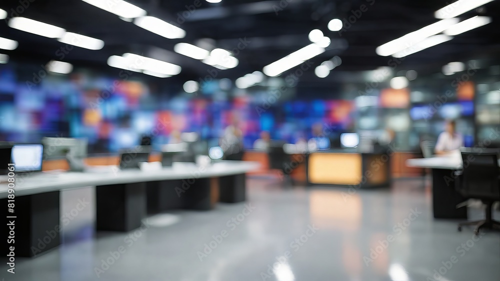 Obraz premium Unclear Room studio With Blurry People Sitting On Desks - Unfocused Lights