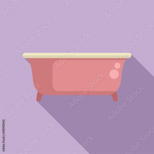 Minimalistic illustration of a classic pink bathtub against a purple backdrop, with a flat design style