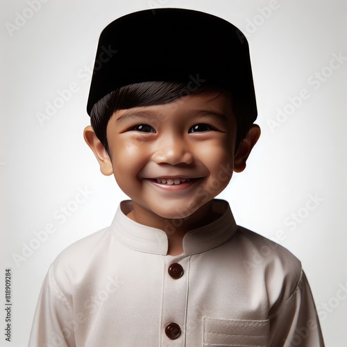 3D Character AI illustration of asian moslem Santri kids boys wearing peci kopiah sarung reading al quran with backpack going to school