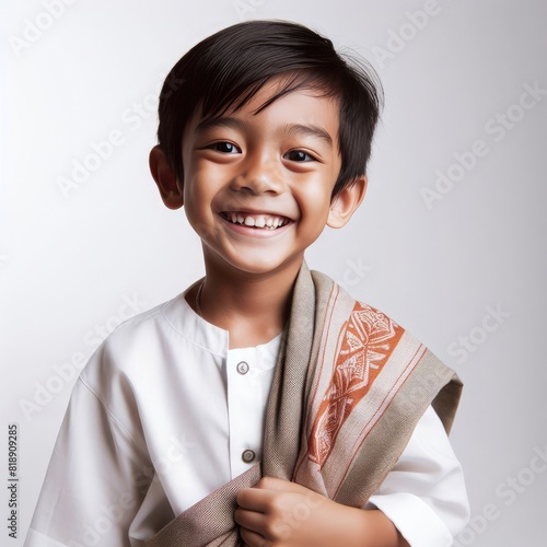 3D Character AI illustration of asian moslem Santri kids boys wearing peci kopiah sarung reading al quran with backpack going to school