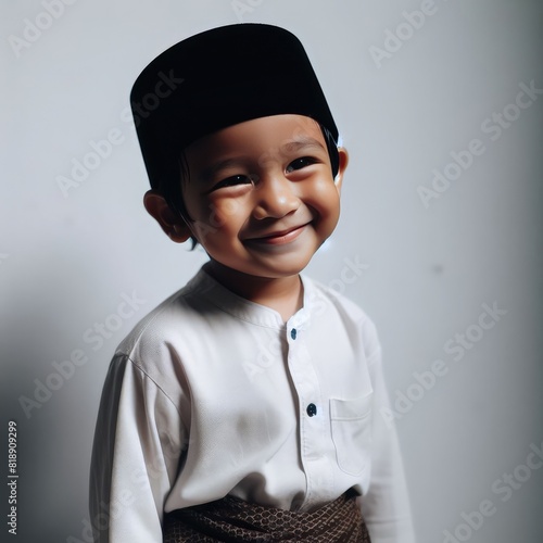 3D Character AI illustration of asian moslem Santri kids boys wearing peci kopiah sarung reading al quran with backpack going to school