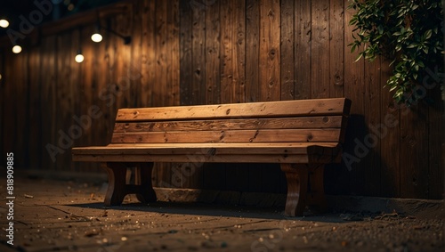 A wooden wall with a bench in front of it,.