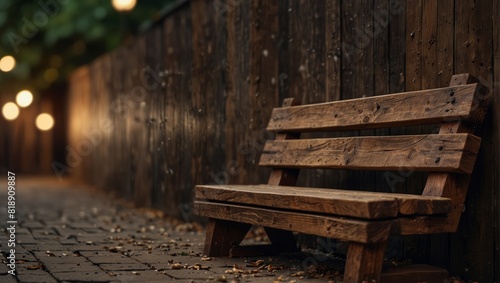 A wooden wall with a bench in front of it,. photo