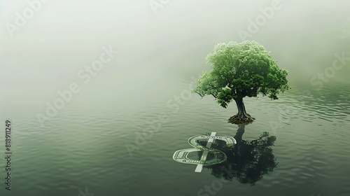 A tree growing from a dollar sign  symbolizing eco-friendly practices.