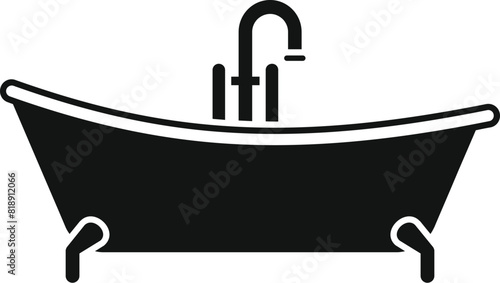 Vintage clawfoot bathtub silhouette in black vector illustration for classic freestanding plumbing home interior design and bathroom decor with a touch of elegance and retro charm