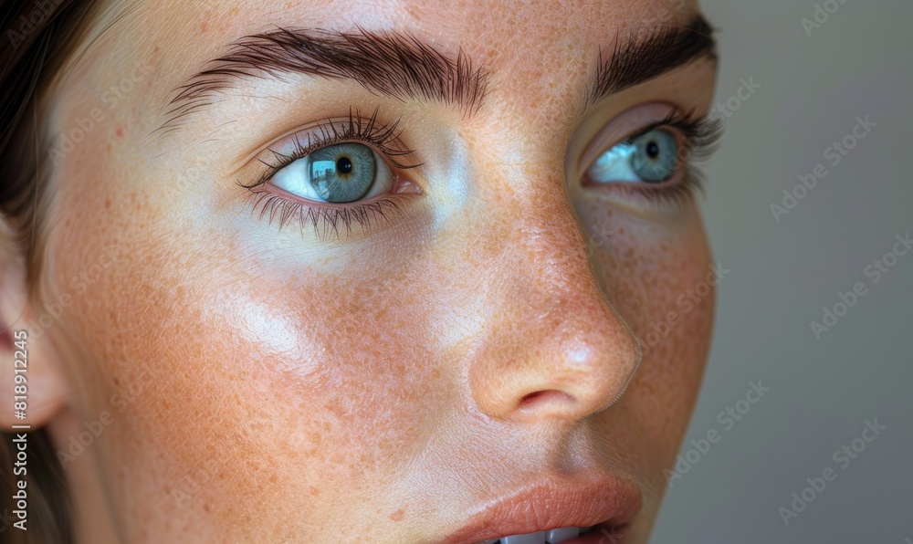 Fototapeta premium Close-up of the face of a woman who used UL therapy for a facelift.