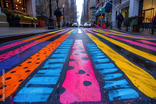City Street Art Crosswalk A crosswalk creatively painted with street art, enhancing pedestrian zones
