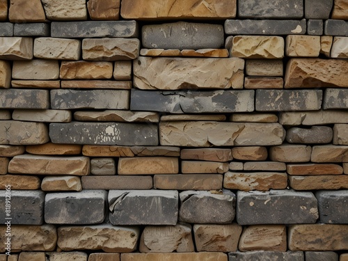 Stone wall  grey and beige  rugged texture  generative AI