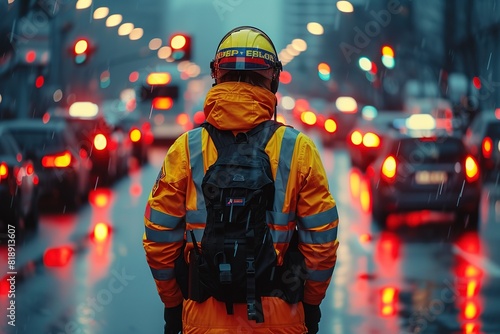 City Traffic Police Officer A traffic police officer directing vehicles at a busy intersection, ensuring smooth flow