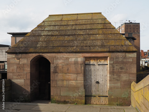 Fototapeta tower on the city walls over Newgate bridge in Chester crossing Pepper street in