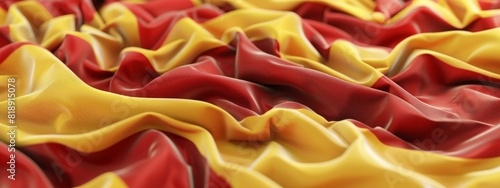 Aragon flag and Spanish flag waving in the wind. Aragon is an autonomous community in northeastern Spain. Selective focus. 3d illustration render. Close-up. Rippling fabric photo