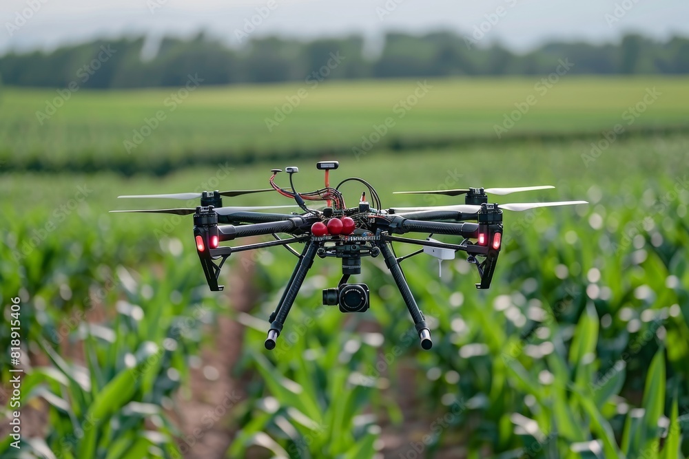 Modern farm technology with isometric drones for vector illustrations of lush green crop fields in efficient agricultural pest control using advanced technology.