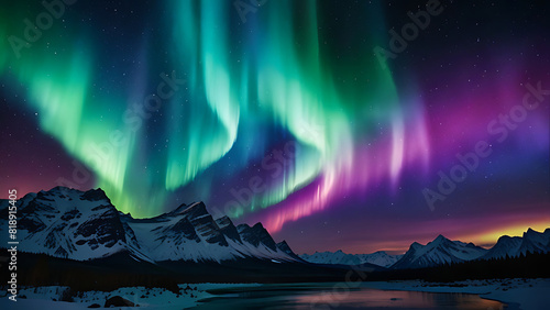 aurora borealis over the mountains Generative AI 334