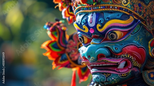 Wallpaper Mural A vibrant and detailed traditional Balinese demon mask captured with a blurred background highlighting its cultural significance Torontodigital.ca