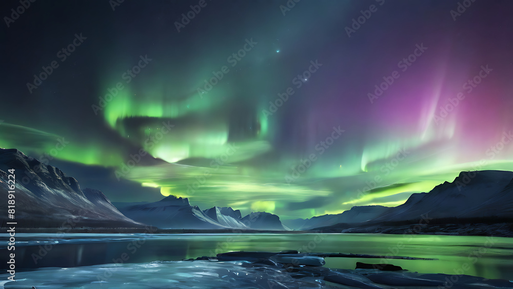 aurora borealis over the mountains Generative AI 458