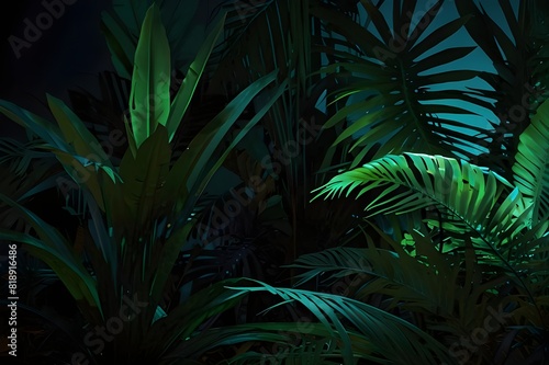 melancholy green aerial Dark-toned tropical green leaf with a jungle motif Blue and Green Neon Bright with Leafy Tropicals 