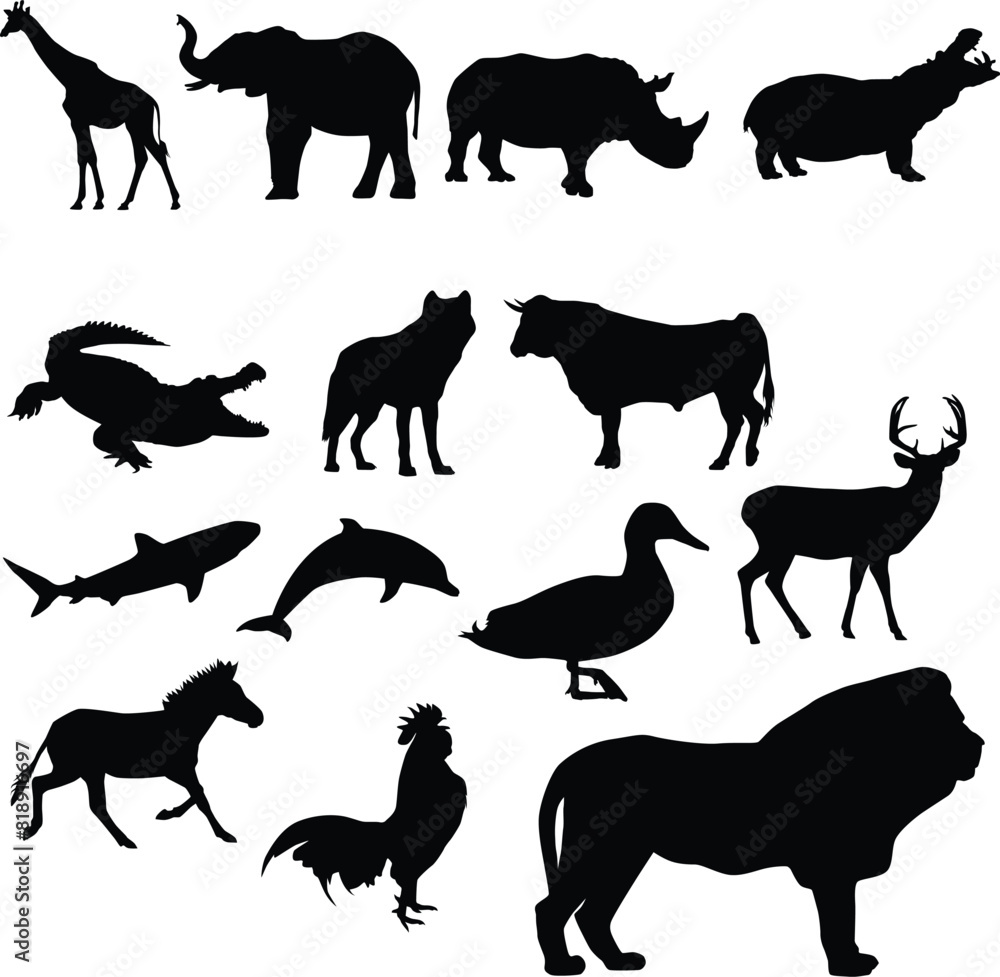 Obraz premium Set of animal silhouette illustration isolated on white