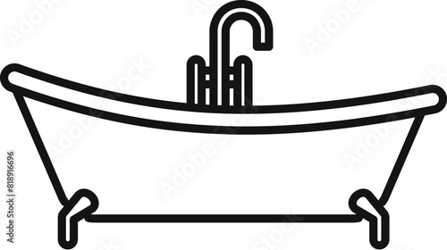Vintage clawfoot bathtub line icon in simple and minimalistic drawing style for bathroom interior design with elegant and classic retro touch