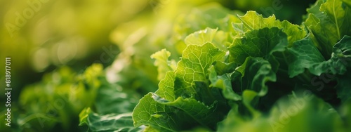 Green Lettuce plants in summer garden, close up on garden row beds.  Gardening  background with green Salad plants in open ground, closeup. Lactuca sativa green leaves, closeup. , banner photo