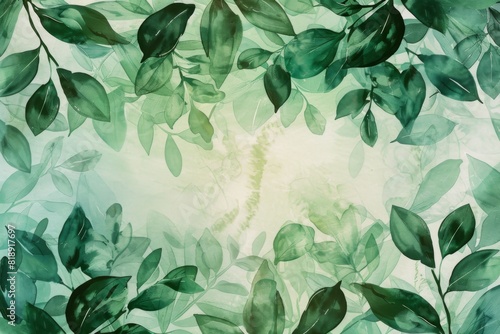 Artistic depiction of green leaves on white canvas