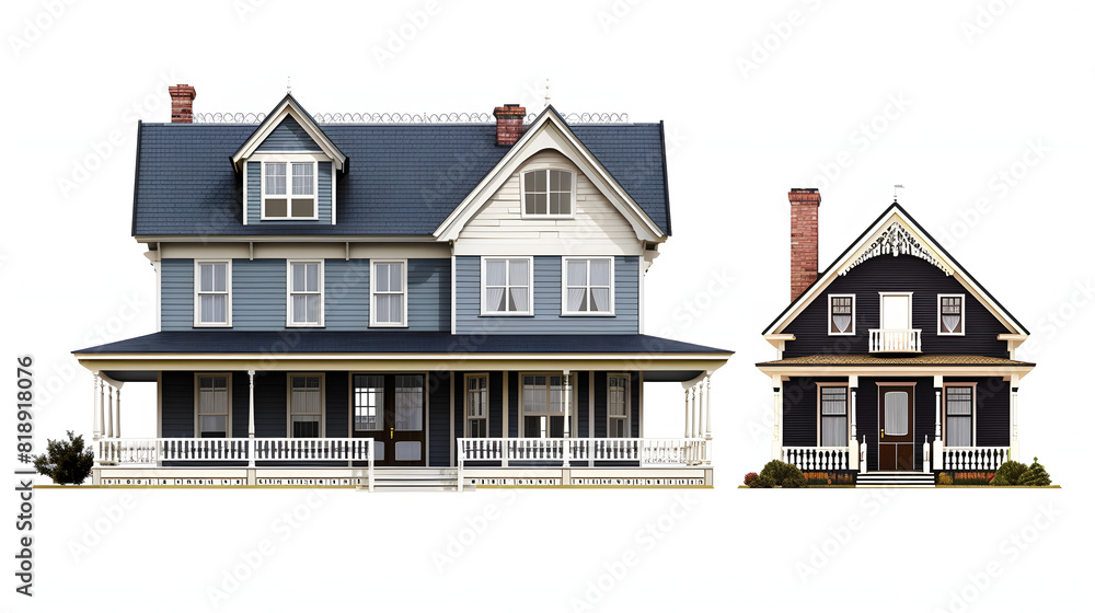 Family houses with beautiful porch american style isolated on transparent background generative ai Family houses with beautiful porch american style isolated on transparent background generative ai