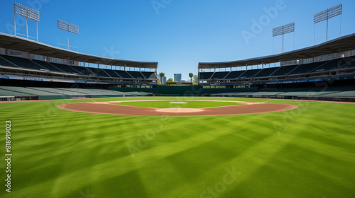 Modern Baseball Stadium with Green Outfield