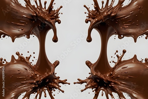 chocolate's high-speed splash effect A single chocolate splash separated from the background's transperant chocolate high-speed splash effect Photorealistic background with splashes of chocolate.

 photo