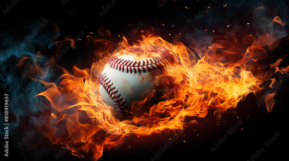 Fiery Baseball with Blue and Orange Flames Fiery Baseball with Blue and Orange Flames