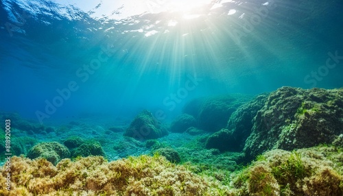 underwater sea deep water abyss with blue sun light © Trevin