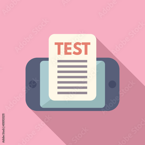 Flat design icon of a mobile phone displaying a test, ideal for educationrelated content photo