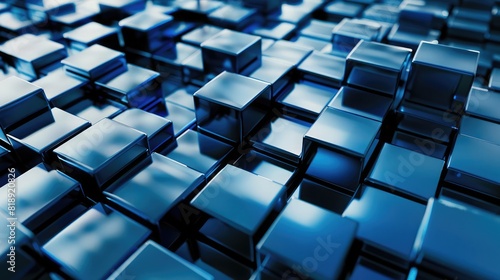 Abstract background with metallic blue cubes, 3d rendering